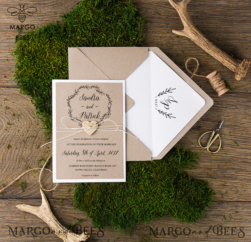 Delicate And Minimalistic Wedding Invitations, Elegant Handmade Wedding Invites, Affordable Wedding Invitation Suite, Rustic Floral Wedding Cards-0