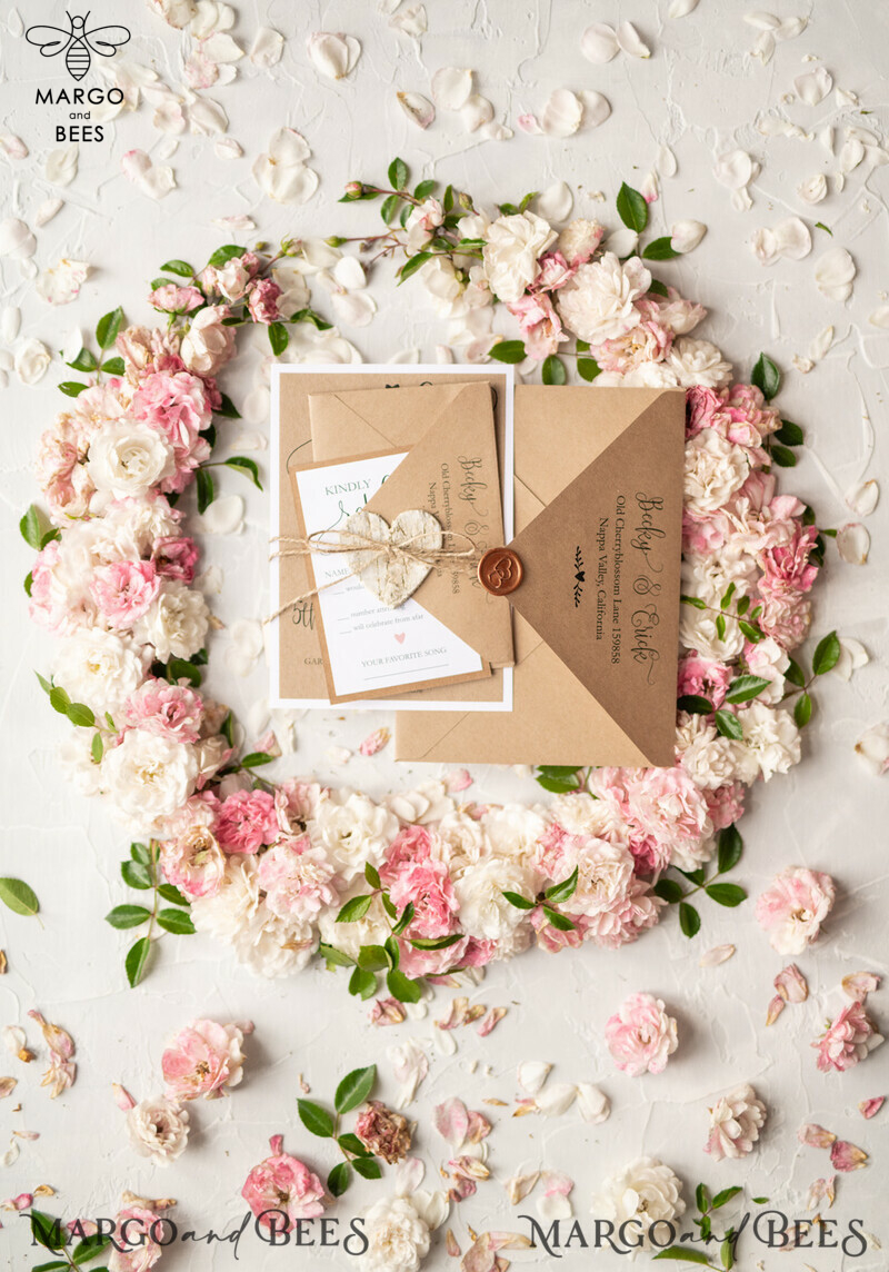 Unique Vintage Wooden Wedding Invitations: Crafted with Love, Adorned with Elegant Birch Heart Design-12