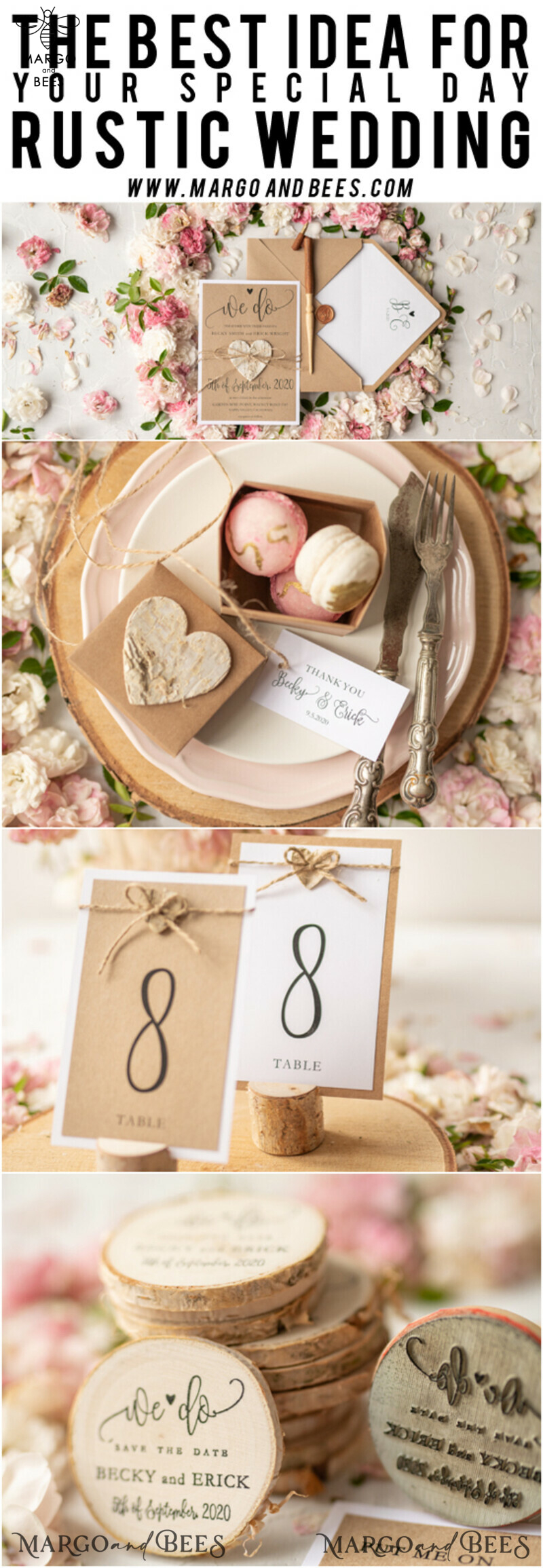 Unique Vintage Wooden Wedding Invitations: Crafted with Love, Adorned with Elegant Birch Heart Design-17