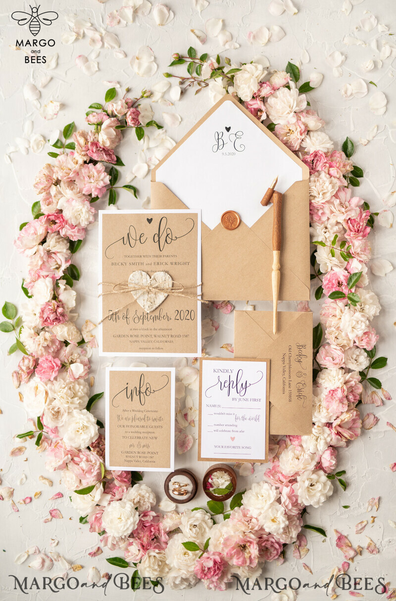 Unique Vintage Wooden Wedding Invitations: Crafted with Love, Adorned with Elegant Birch Heart Design-4