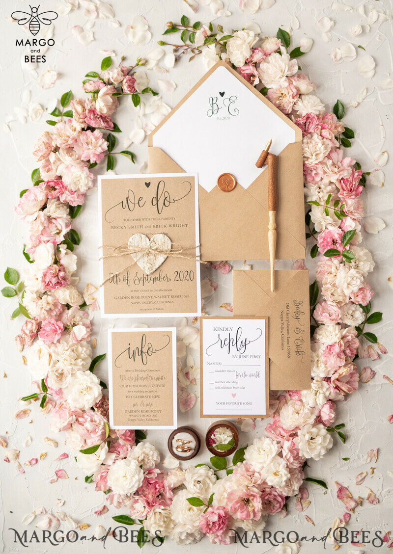 Unique Vintage Wooden Wedding Invitations: Crafted with Love, Adorned with Elegant Birch Heart Design-0