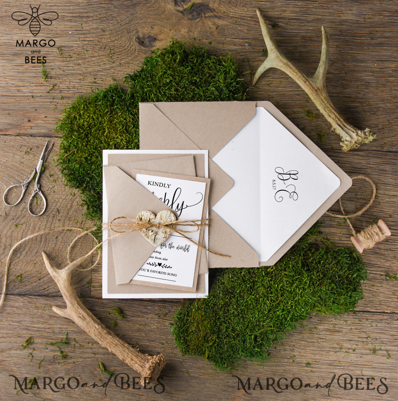 Cheap Rustic Wedding invitations Eco Craft Minimalist Stationery We Do Romantic Suite with Wooden Heart and Twine Bow-4