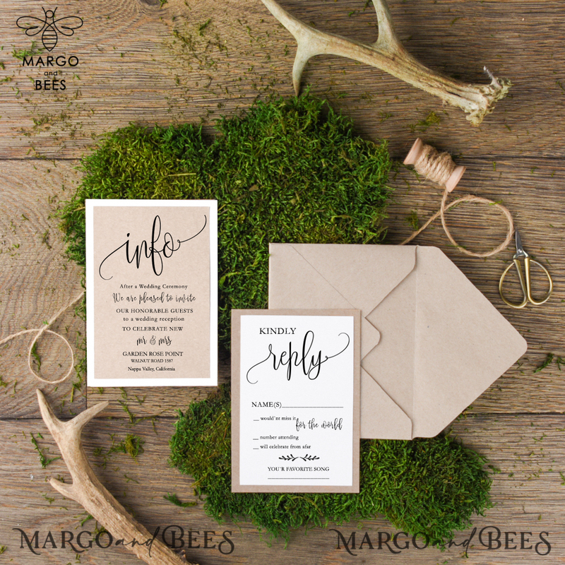 Rustic Wedding Invitation Suite We Do Personalized Invitations Craft Paper Wooden Heart Invites with Monogram Envelope Liner-3