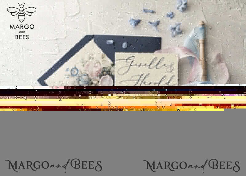  Vintage Floral Wedding Invitations, Minimalistic Pink Wedding Invites, Delicate Royal Navy Wedding Cards With Hand Dyed Ribbon, Handmade Wedding Stationery-34