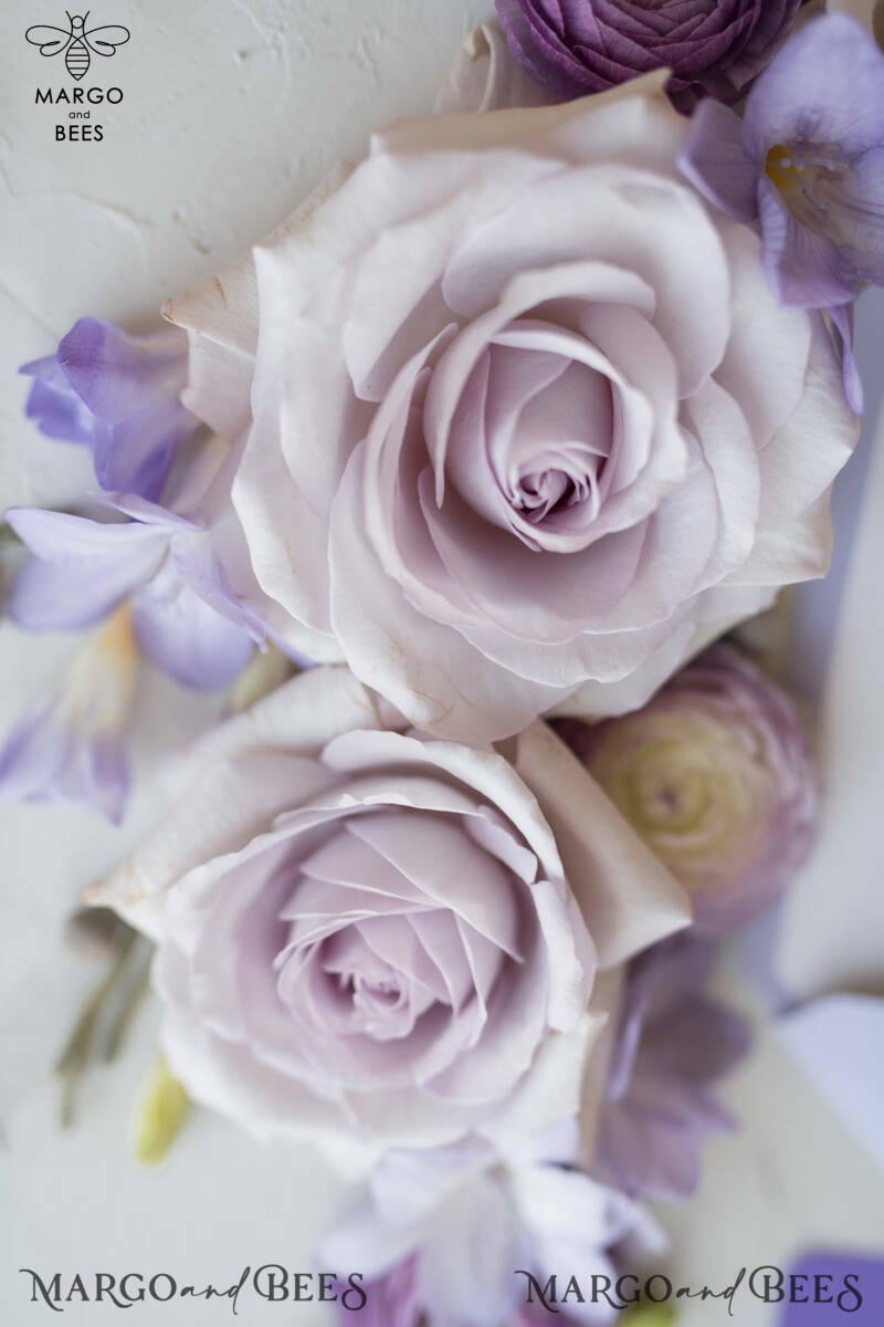 Vintage Floral Wedding Invitations With Purple Ribbon, Elegant Lilac Wedding Invites, Minmalistic Wedding Invitation Suite, Bespoke White Wedding Stationery-15