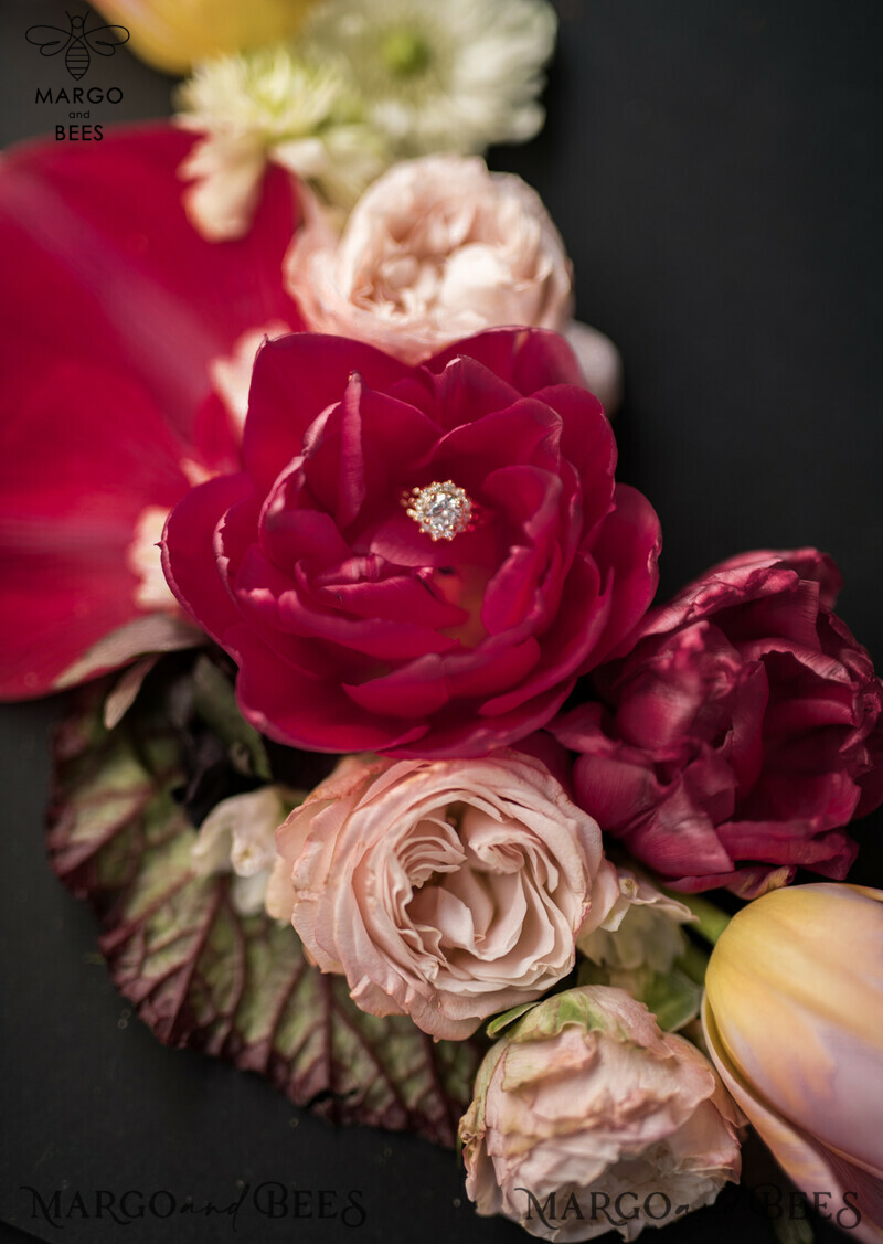 Elegant and Luxurious Acrylic Plexi Wedding Invitations with Glamourous Golden Shine: Vintage Floral and Romantic Red & Gold Wedding Invitation Suite-21