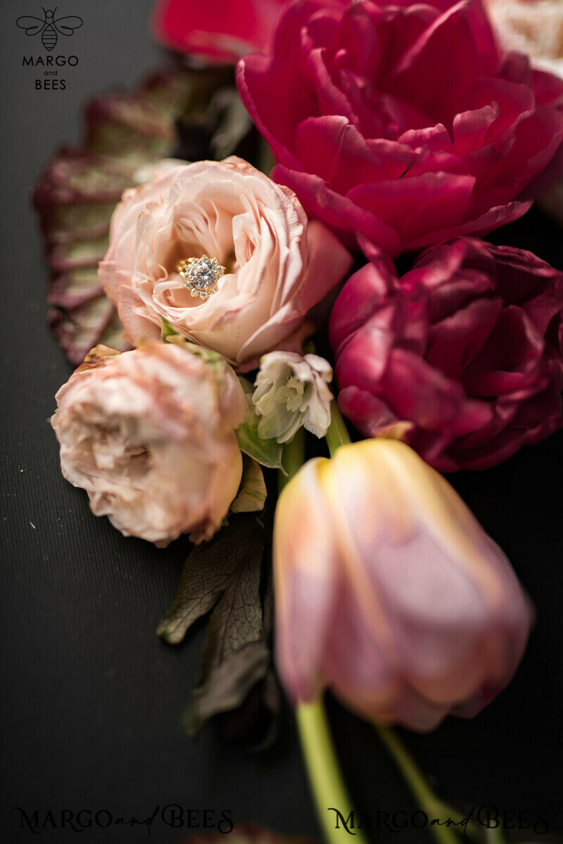 Elegant and Luxurious Acrylic Plexi Wedding Invitations with Glamourous Golden Shine: Vintage Floral and Romantic Red & Gold Wedding Invitation Suite-24