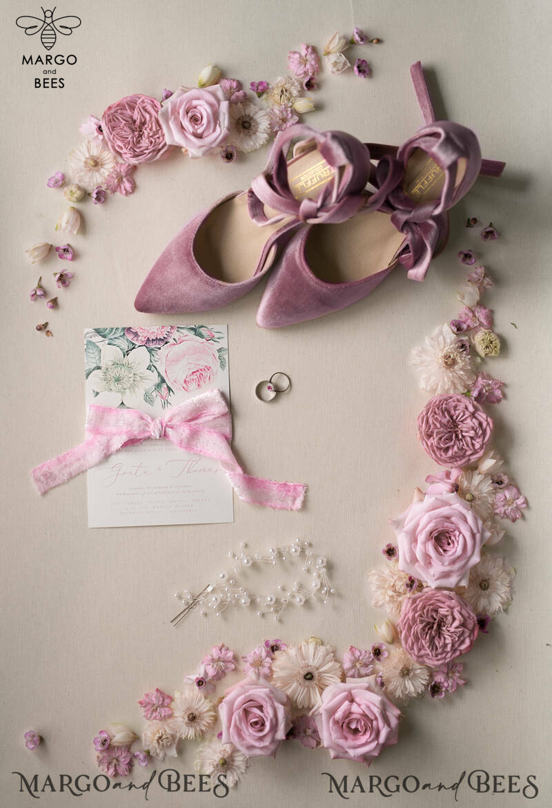 Floral Vintage Wedding Invitations, Elegant And Minimalistic White Wedding Invitation Suite, Delicate Pink Wedding Cards, Handmade Wedding Stationery-13