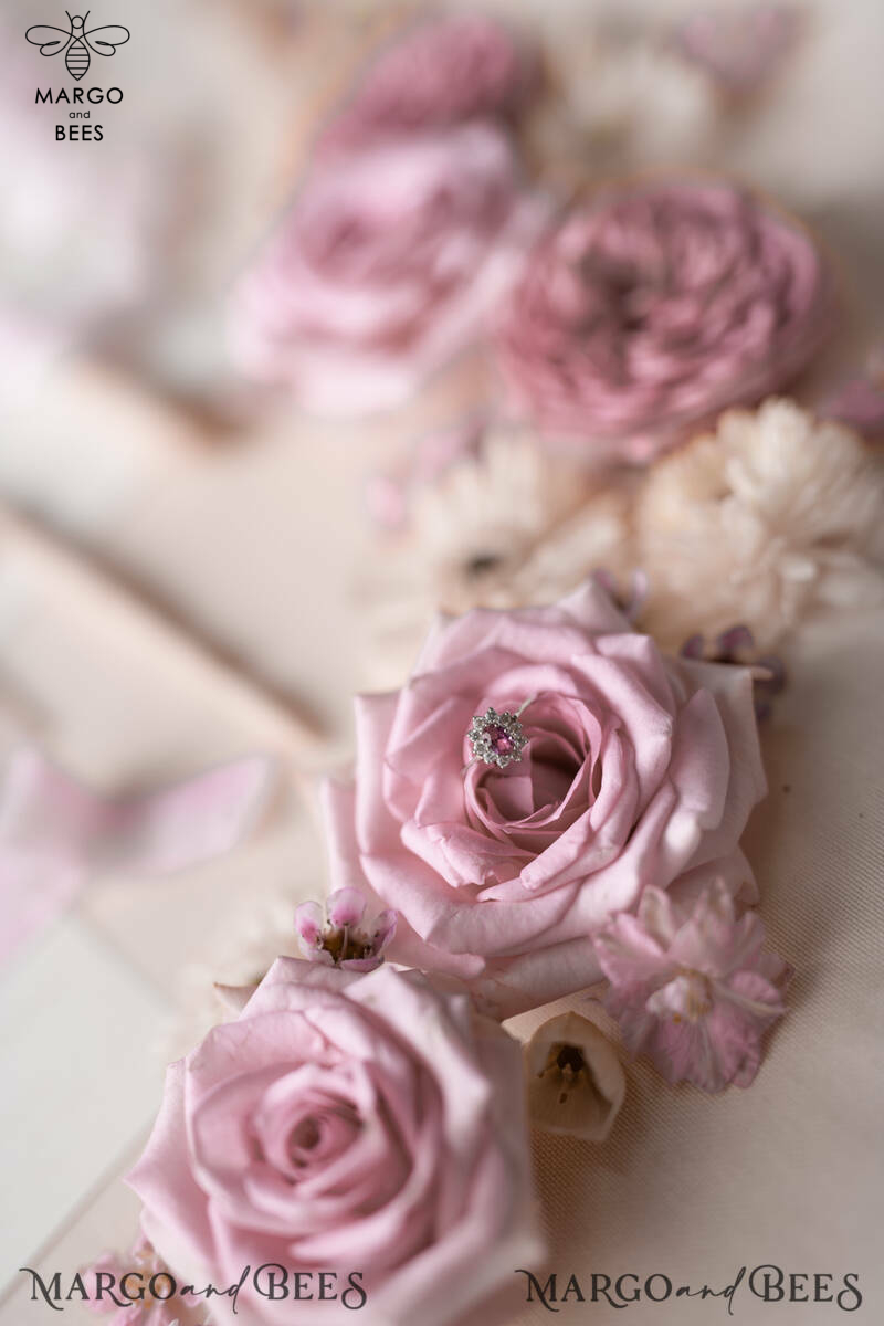 Floral Vintage Wedding Invitations, Elegant And Minimalistic White Wedding Invitation Suite, Delicate Pink Wedding Cards, Handmade Wedding Stationery-18