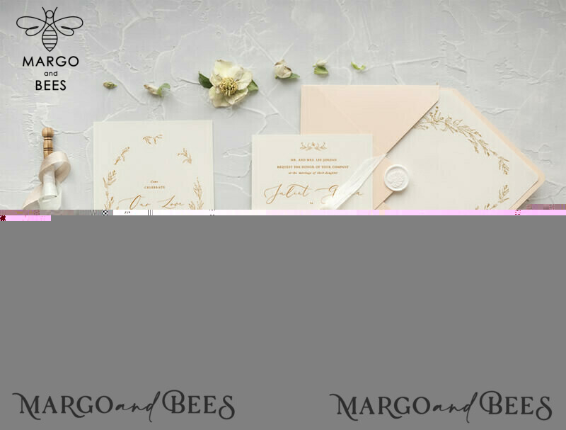 Beautiful and Minimalistic Peach Wedding Invitations: Elegant Nude Wedding Invites with Romantic Floral Accents in a Modern Invitation Suite-2