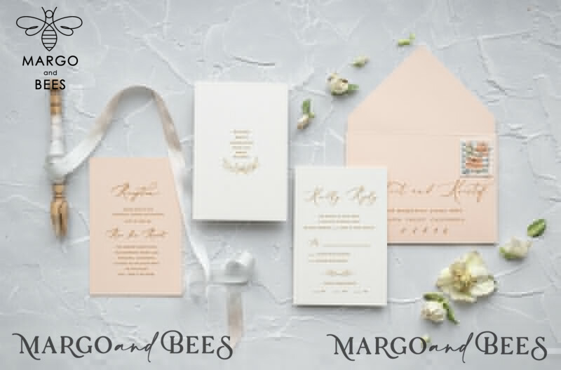 Beautiful and Minimalistic Peach Wedding Invitations: Elegant Nude Wedding Invites with Romantic Floral Accents in a Modern Invitation Suite-3