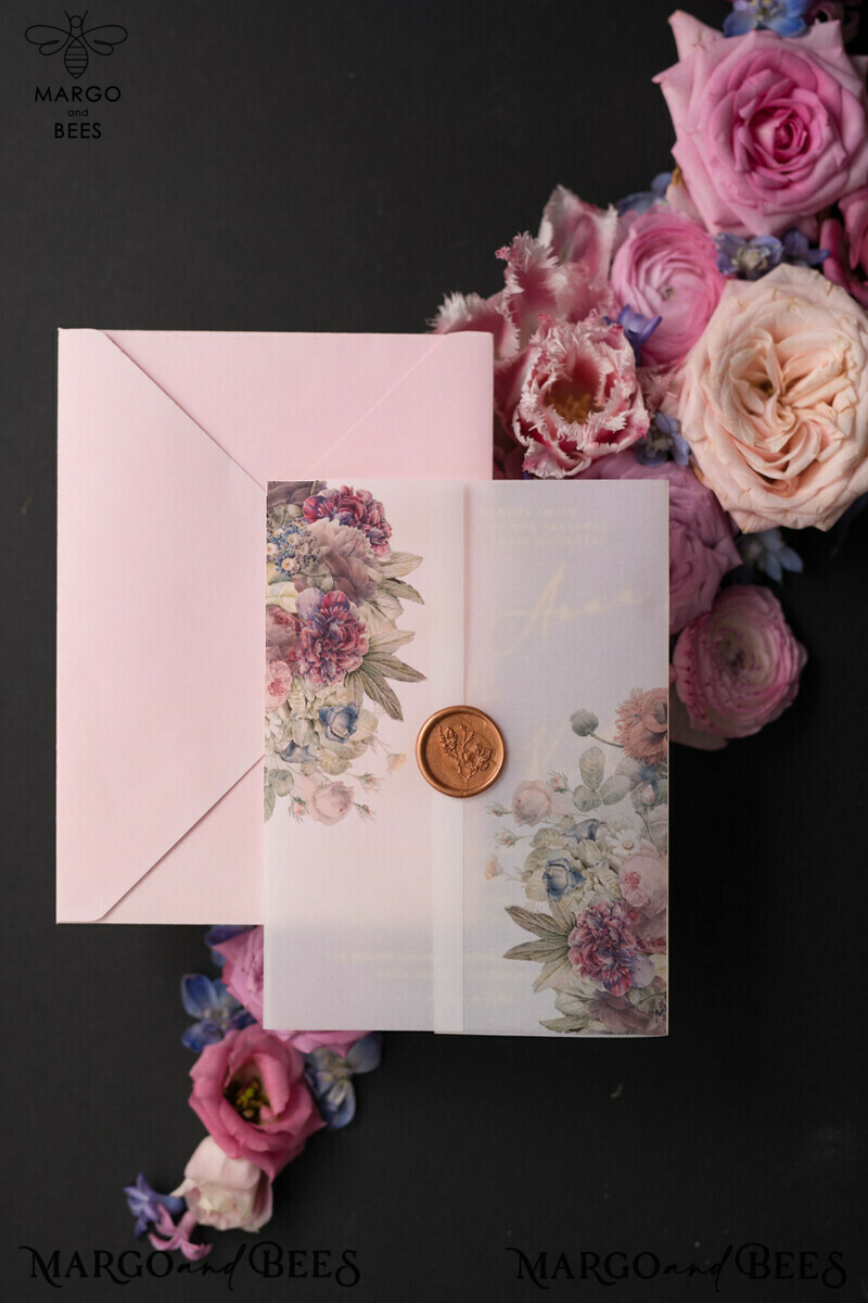 Elegance and Romance: Vintage Floral Wedding Invitation Suite with Luxury Acrylic Plexi and Glamourous Golden Accents-15