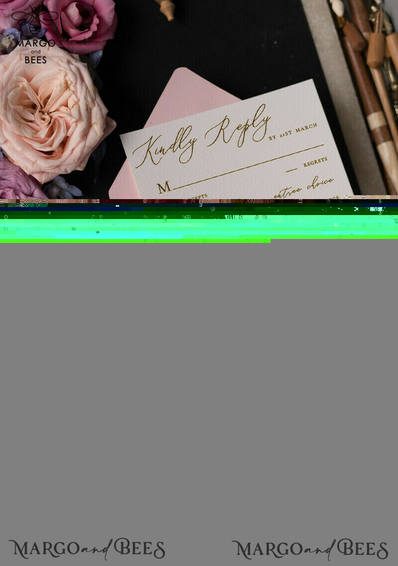 Elegant Vintage Floral Wedding Invitation Suite with Luxury Acrylic Plexi and Romantic Pink Cards: Introducing our Glamour Golden Wedding Stationery-17