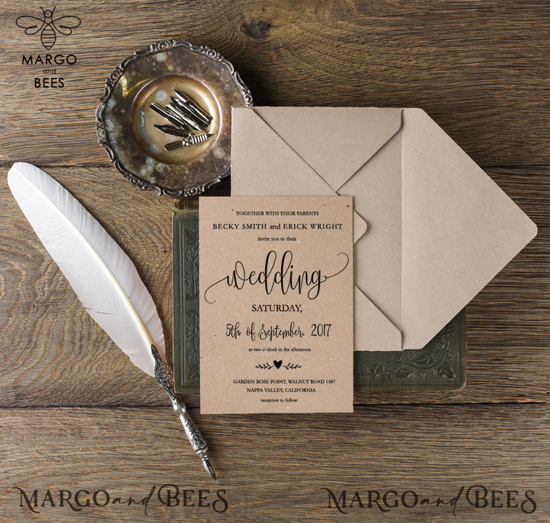  Delicate And Minimalistic Wedding Invitations, Elegant Handmade Wedding Invites, Affordable Wedding Invitation Suite, Modern Eco Wedding Cards-0