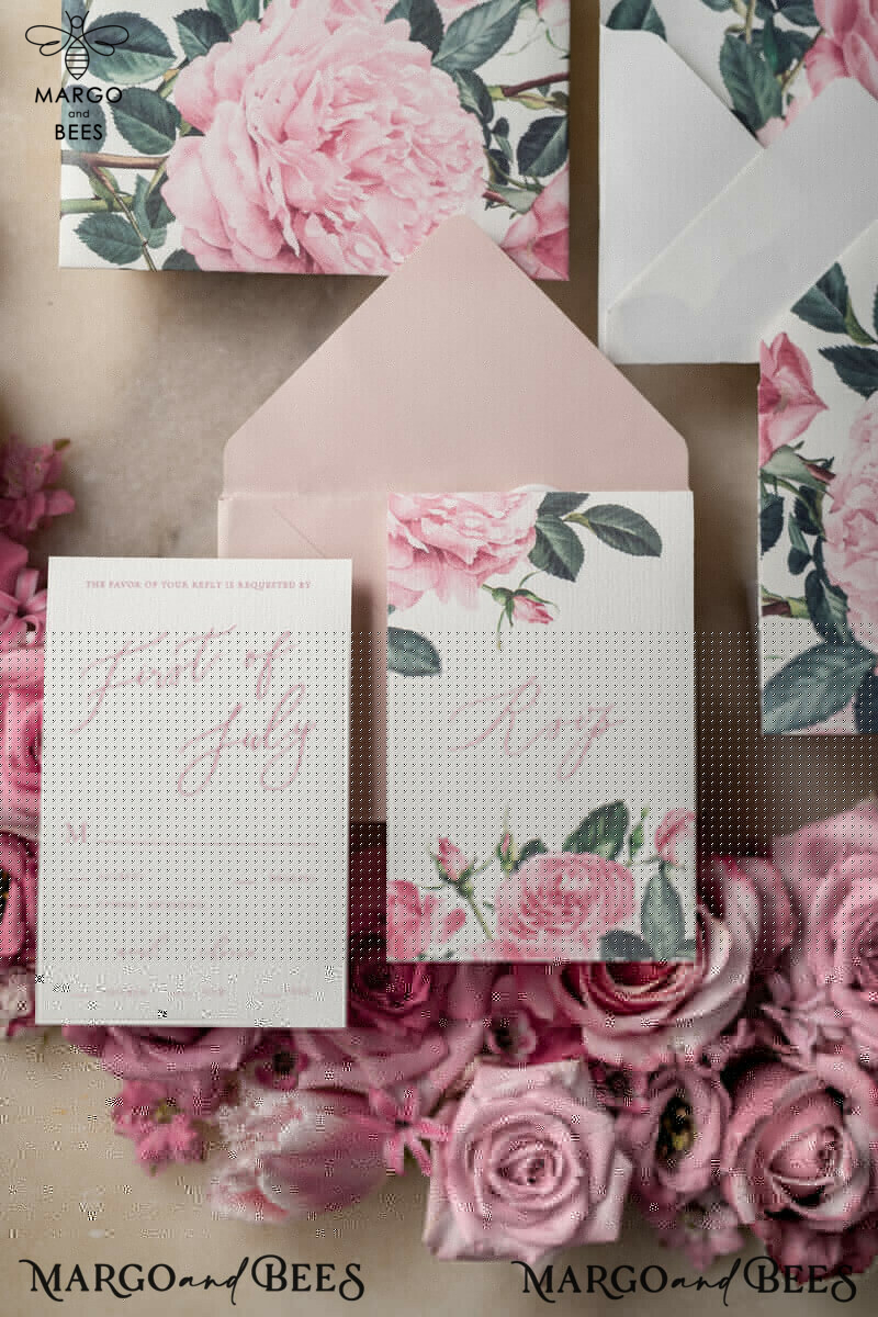 Floral Vintage Wedding Invitations With Hand Dyed Ribbon, Minimalistic White Wedding Invites, Handmade Wedding Invitation Suite, Bespoke Pink Wedding Stationery-1