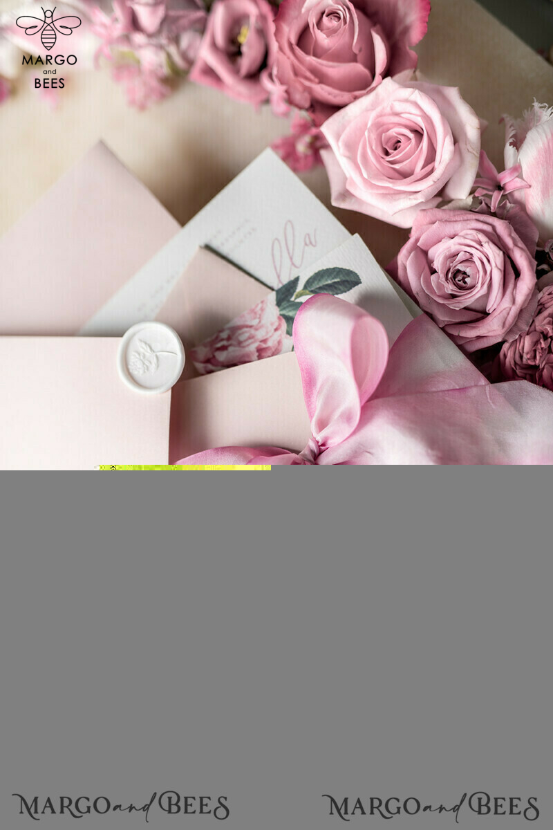Floral Vintage Wedding Invitations With Hand Dyed Ribbon, Minimalistic White Wedding Invites, Handmade Wedding Invitation Suite, Bespoke Pink Wedding Stationery-10