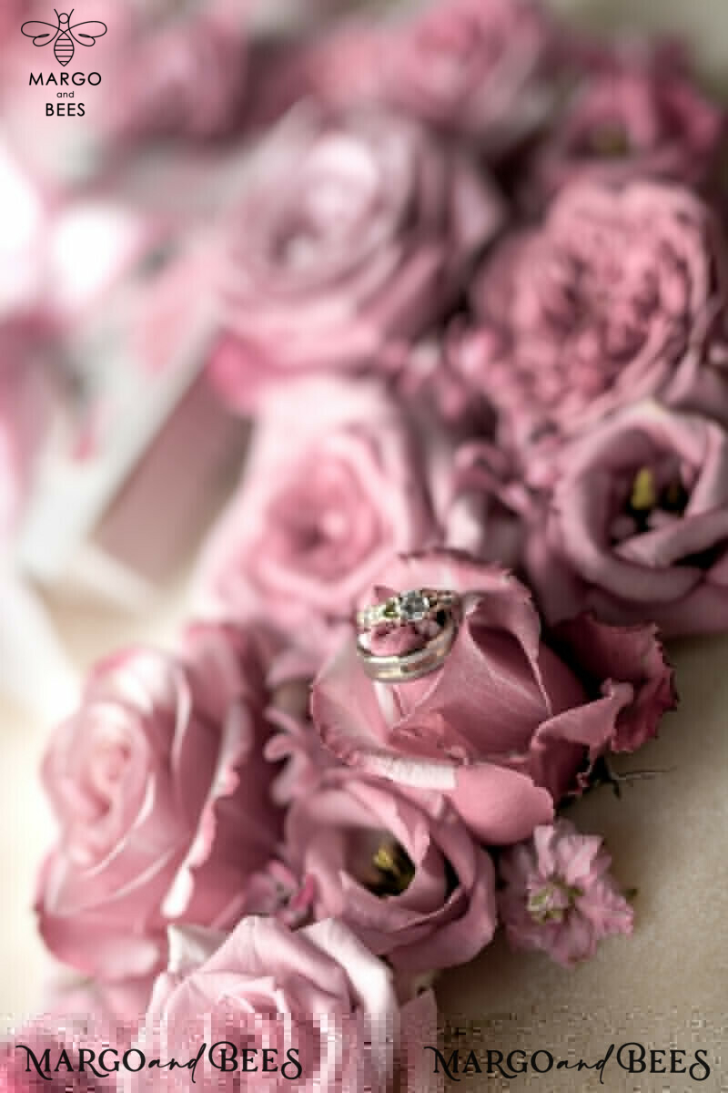 Floral Vintage Wedding Invitations With Hand Dyed Ribbon, Minimalistic White Wedding Invites, Handmade Wedding Invitation Suite, Bespoke Pink Wedding Stationery-13