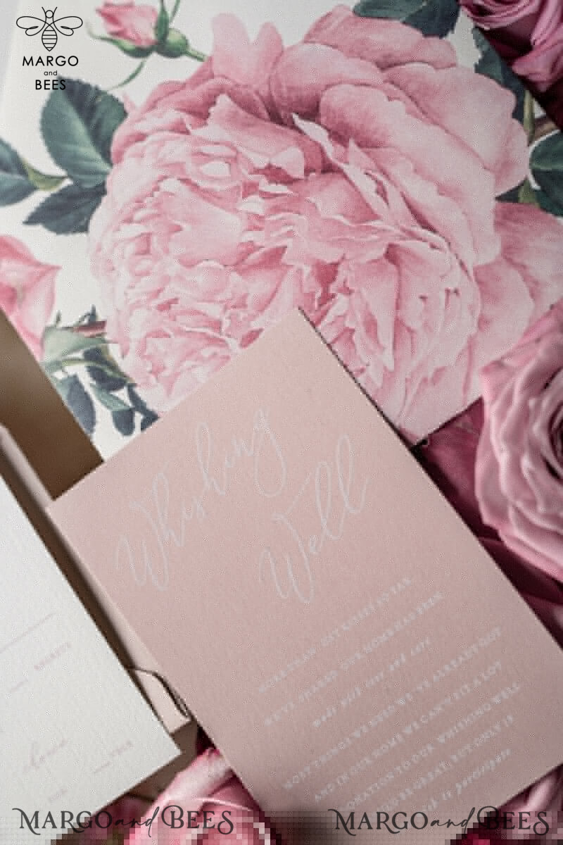Bespoke Floral Vintage Wedding Invitations with Hand Dyed Ribbon: A Minimalistic White Wedding Invitation Suite with Handmade Pink Wedding Stationery-2
