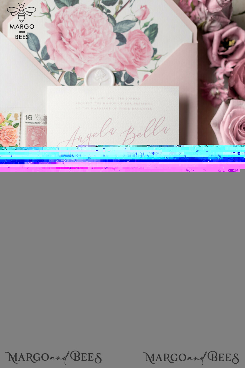 Floral Vintage Wedding Invitations With Hand Dyed Ribbon, Minimalistic White Wedding Invites, Handmade Wedding Invitation Suite, Bespoke Pink Wedding Stationery-21
