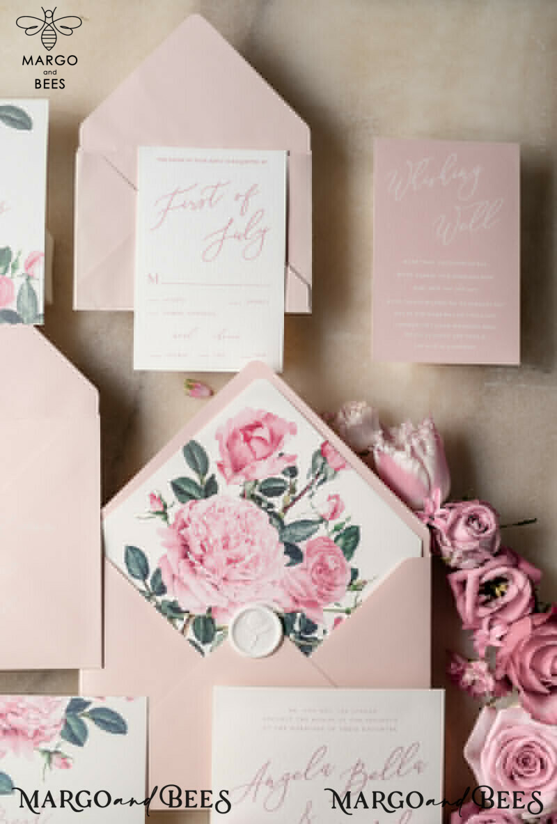 Bespoke Floral Vintage Wedding Invitations with Hand Dyed Ribbon: A Minimalistic White Wedding Invitation Suite with Handmade Pink Wedding Stationery-29