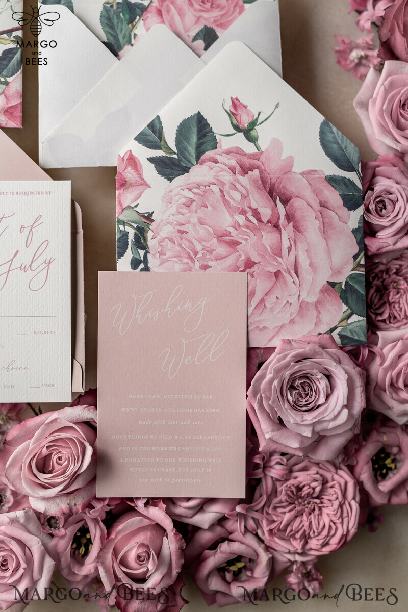 Floral Vintage Wedding Invitations With Hand Dyed Ribbon, Minimalistic White Wedding Invites, Handmade Wedding Invitation Suite, Bespoke Pink Wedding Stationery-4