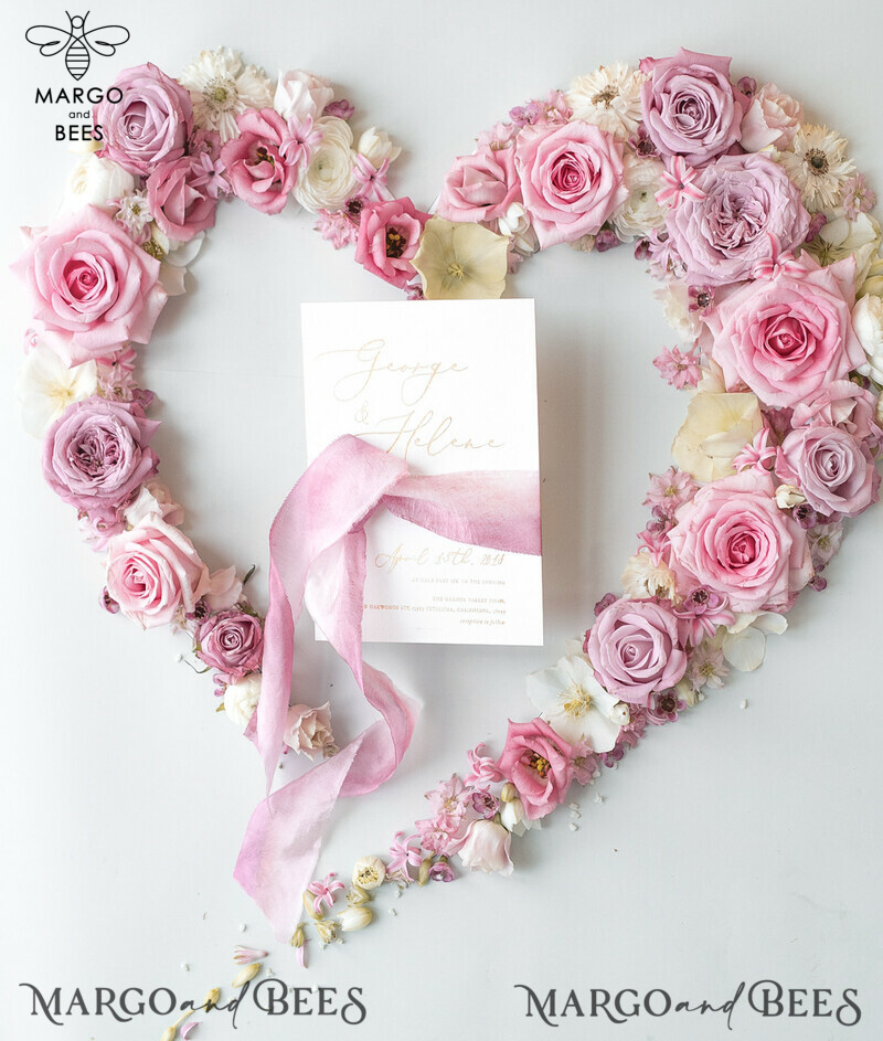  Romantic Blush Pink Wedding Invitations, Vintage Floral Wedding Invitation Suite, Elegant Wedding Cards With Hand Dyed Bow, Glamour Peony Wedding Stationery-35