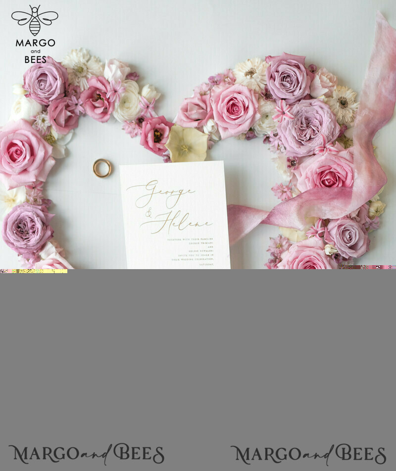 Elegant Personalized Wedding Invitations Romantic Stationery with Vintage Garden Roses and  Handmade Silk Bow Gold Foil Letters  Blush Pink Envelope -40