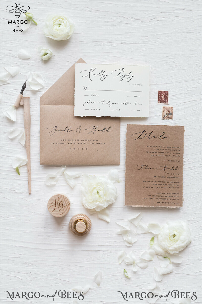 Elegant Vintage Wedding Invitations with Ecru Paper and Hand-Dyed Silk Ribbon-16
