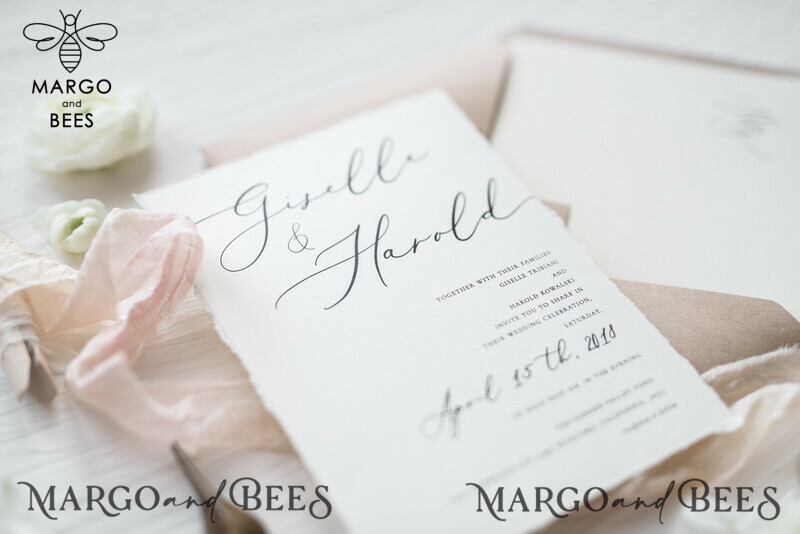 Elegant Vintage Wedding Invitations with Ecru Paper and Hand-Dyed Silk Ribbon-9