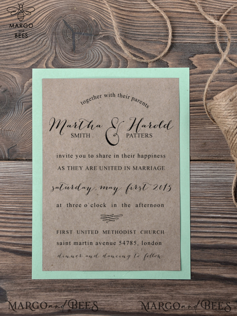 Modern Mint Wedding Invitations Cheap Stationery with Handmade Envelope -1