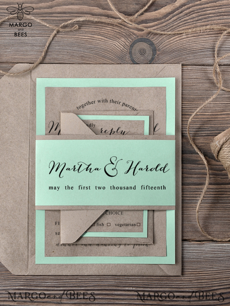 Modern Mint Wedding Invitations Cheap Stationery with Handmade Envelope -3