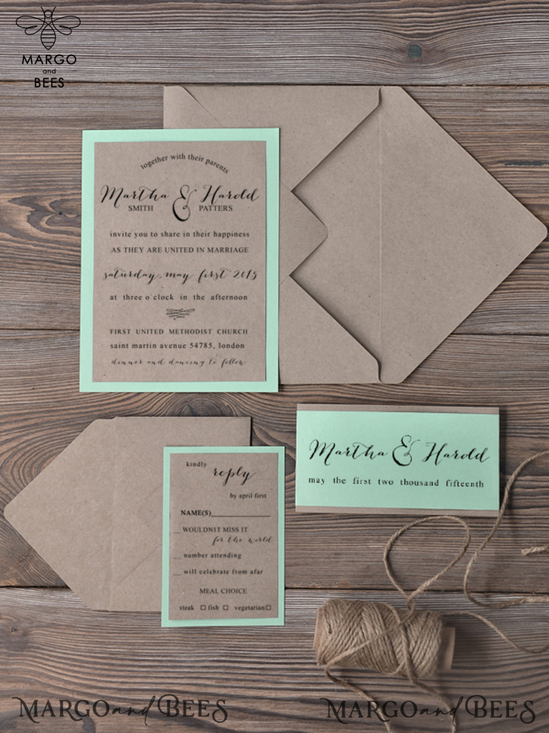Modern Mint Wedding Invitations Cheap Stationery with Handmade Envelope -0