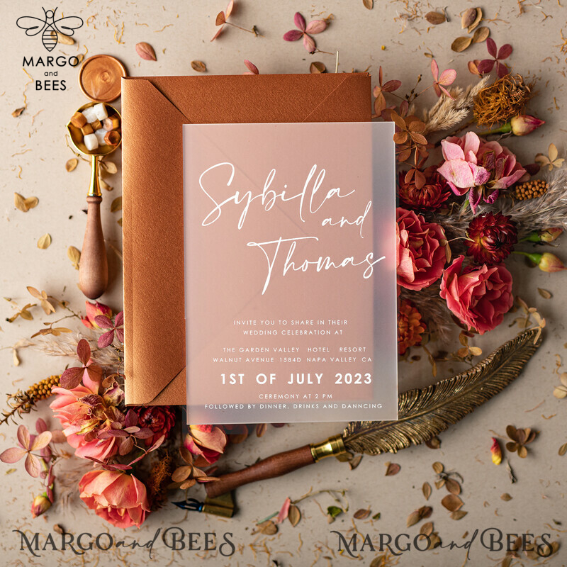 Elegant Terracotta and Gold Leaf Wedding Invitations: A Perfect Blend of Modernity and Elegance-2