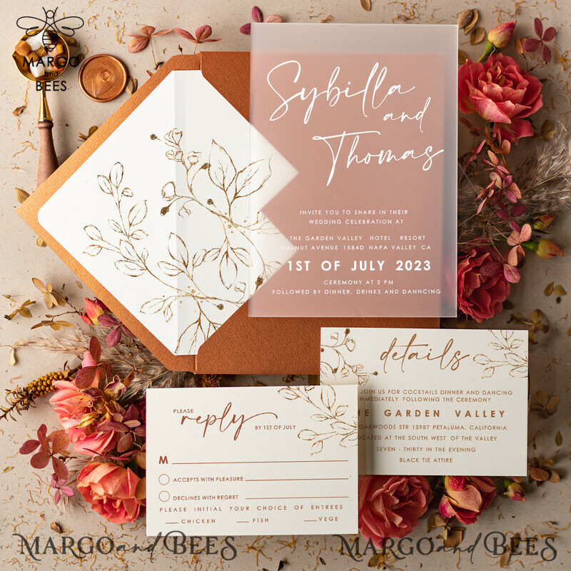 Elegant Terracotta and Gold Leaf Wedding Invitations: A Perfect Blend of Modernity and Elegance-3