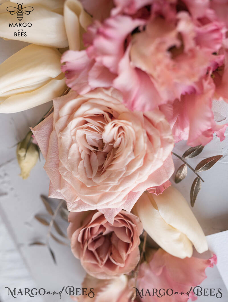 Vintage Floral Wedding Invitations, Romantic Blush Pink Wedding Invites, Elegant White Wedding Cards, Glamour Golden Shine Wedding Invitation Suite-11