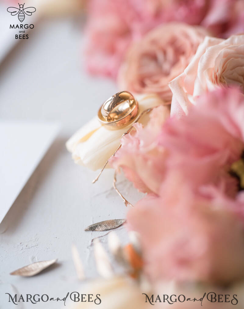 Vintage Floral Wedding Invitations, Romantic Blush Pink Wedding Invites, Elegant White Wedding Cards, Glamour Golden Shine Wedding Invitation Suite-12