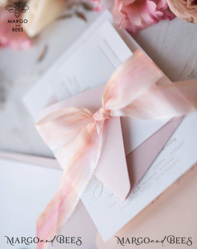Vintage Floral Wedding Invitations, Romantic Blush Pink Wedding Invites, Elegant White Wedding Cards, Glamour Golden Shine Wedding Invitation Suite-3