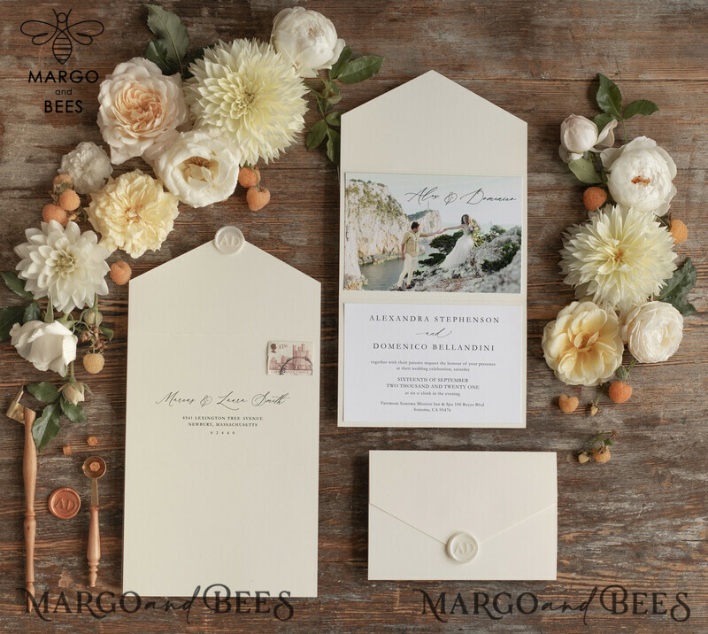 Affordable and Modern Elegant Tri Fold Wedding Invitations: Bespoke Nude Wedding Cards with Custom Photo Wedding Invites-11