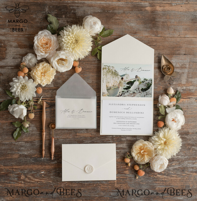 Elegant Tri Fold Wedding Invitations, Bespoke Nude Wedding Cards, Custom Photo Wedding Invites, Affordable And Modern Wedding Invitation Suite-4