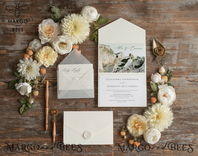 Affordable and Modern Elegant Tri Fold Wedding Invitations: Bespoke Nude Wedding Cards with Custom Photo Wedding Invites-6