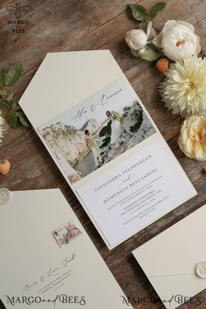 Elegant Tri Fold Wedding Invitations, Bespoke Nude Wedding Cards, Custom Photo Wedding Invites, Affordable And Modern Wedding Invitation Suite-0