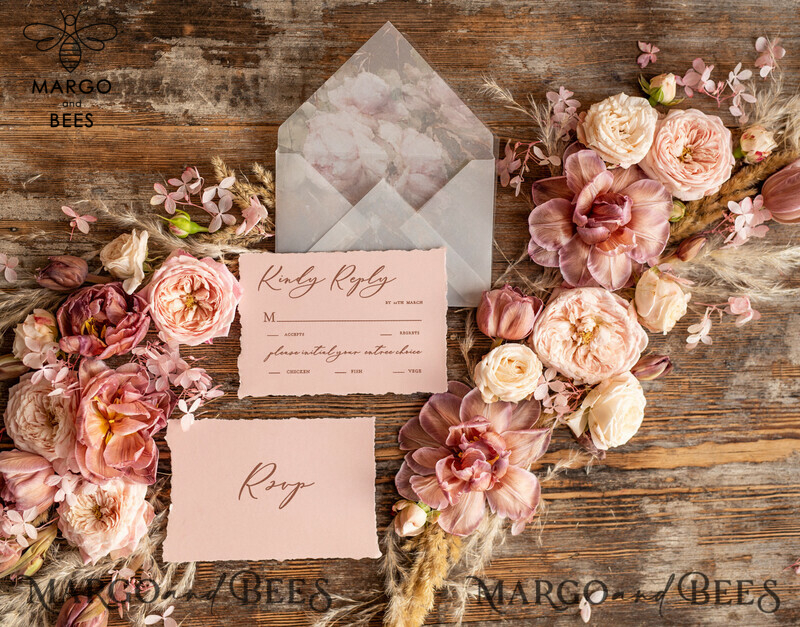 Elegant Vintage Wedding Invitations: Romantic Blush Pink Design with Luxury Oil Paint and Handmade Vellum Suite-7