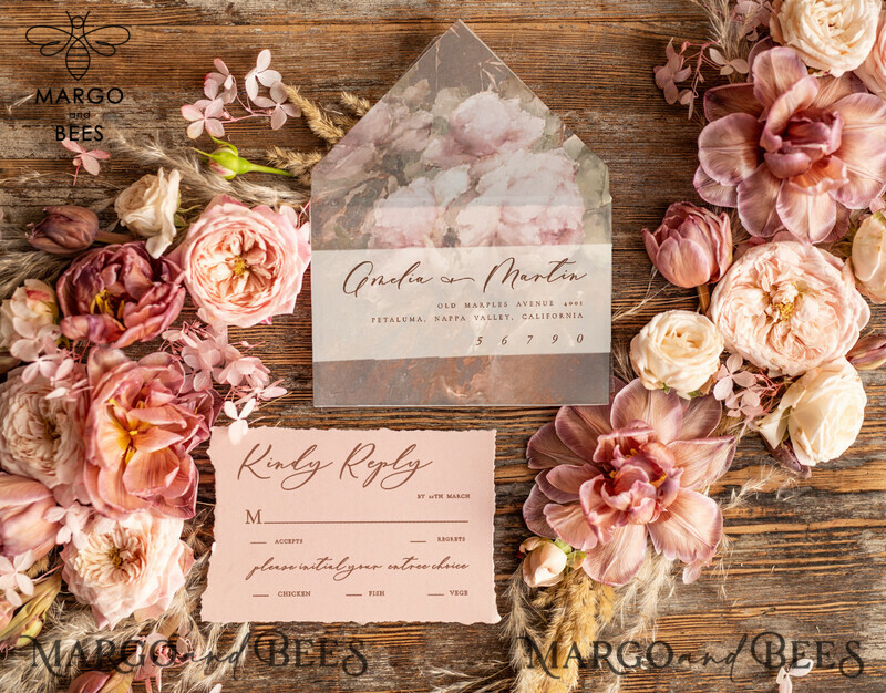 Elegant Vintage Wedding Invitations: Romantic Blush Pink Design with Luxury Oil Paint and Handmade Vellum Suite-8