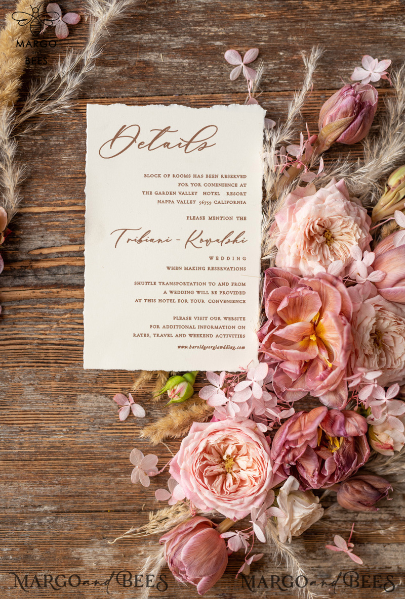  Elegant Vintage Wedding Invitations, Romantic Blush Pink Wedding Invites, Luxury Oil Paint Wedding Cards, Handmade Vellum Wedding Invitation Suite-10