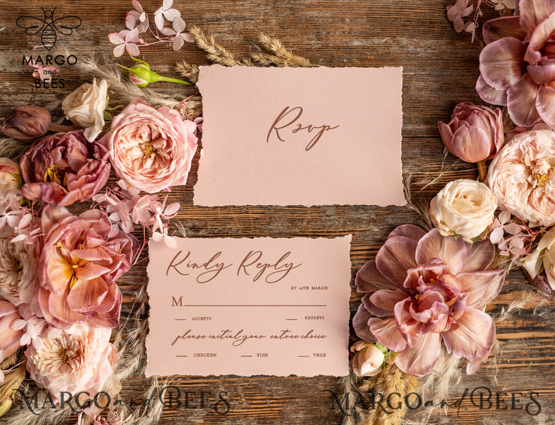  Elegant Vintage Wedding Invitations, Romantic Blush Pink Wedding Invites, Luxury Oil Paint Wedding Cards, Handmade Vellum Wedding Invitation Suite-9