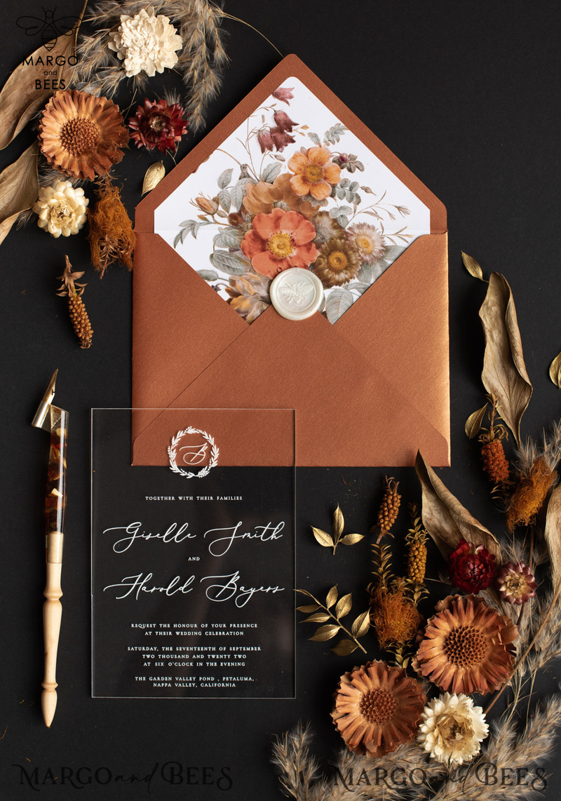 Luxurious wedding invitation, copper wedding suite, fall wedding invitations stationery-0