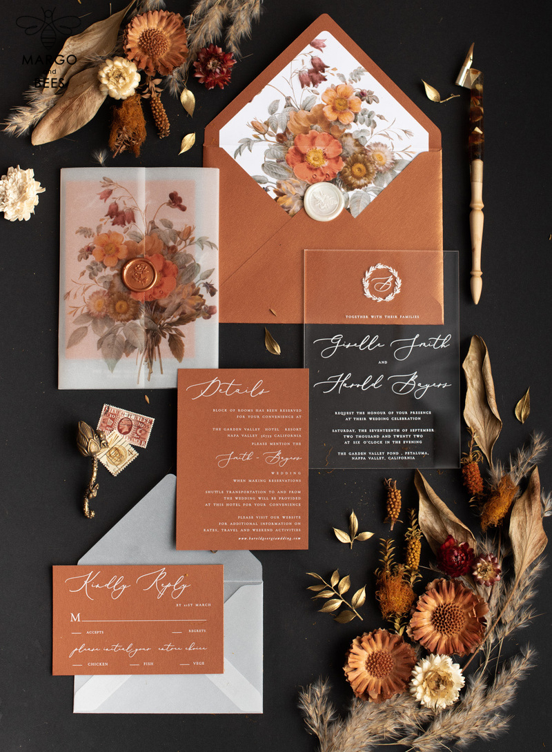 Luxurious wedding invitation, copper wedding suite, fall wedding invitations stationery-5