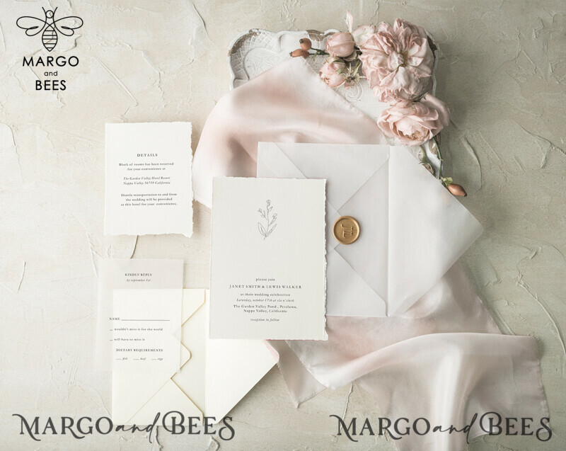 Minimalistic White Wedding Invitations, Handmade Wedding Stationery, Elegant Modern Wedding Cards, Aesthetic Wedding Invitation Suite With Vellum Envelope-0
