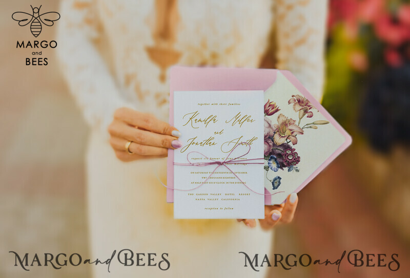 Vintage Floral Wedding Invitations, Romantic Blush Pink Wedding Invites, Bespoke Nude Wedding Cards, Handmade Wedding Stationery-1