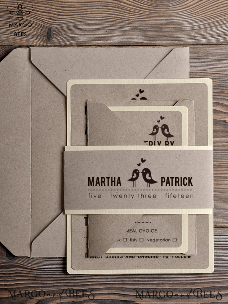 Modern Wedding Lovebirds Invitations Callendar Cheap Stationery with Handmade craft Envelope -4